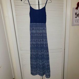 Rue 21 Spaghetti Strap Navy Blue Elephant Design Maxi Dress